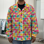 Retro Geometric Rounded Square Print Men's Shirt Jacket