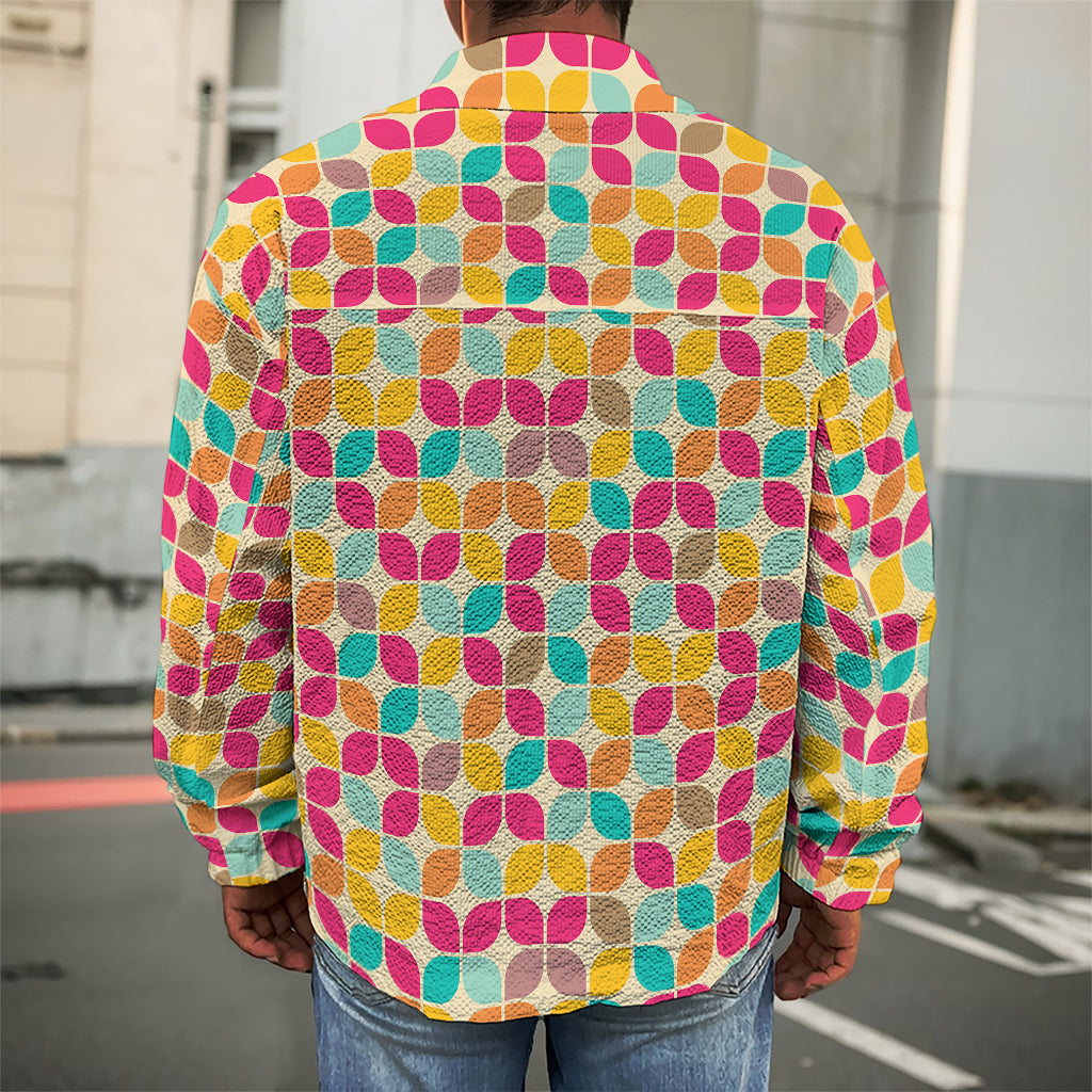 Retro Geometric Rounded Square Print Men's Shirt Jacket