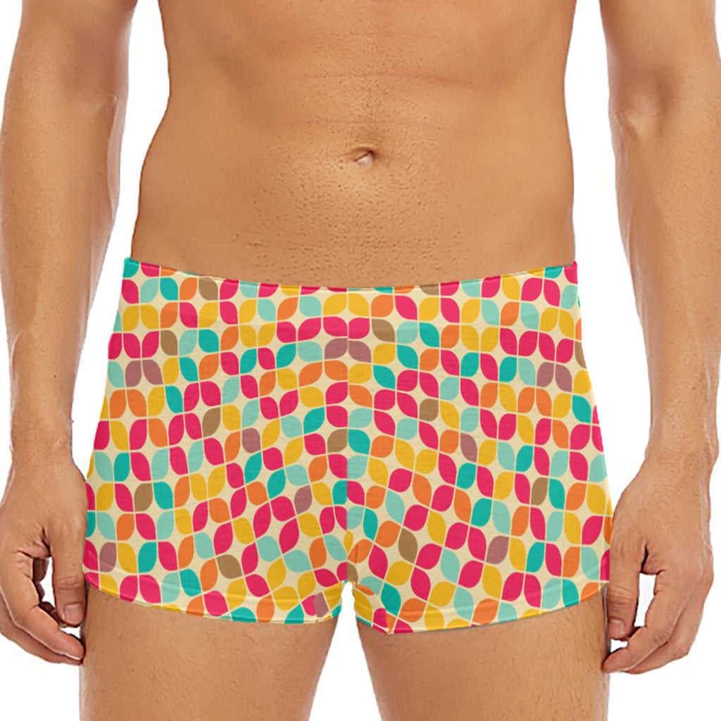 Retro Geometric Rounded Square Print Men's Short Boxer Briefs