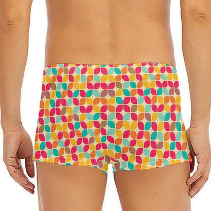 Retro Geometric Rounded Square Print Men's Short Boxer Briefs