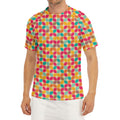 Retro Geometric Rounded Square Print Men's Short Sleeve Rash Guard