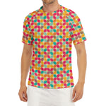 Retro Geometric Rounded Square Print Men's Short Sleeve Rash Guard