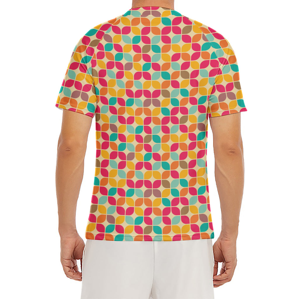 Retro Geometric Rounded Square Print Men's Short Sleeve Rash Guard