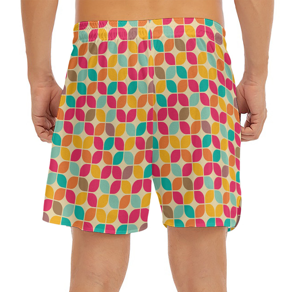 Retro Geometric Rounded Square Print Men's Split Running Shorts