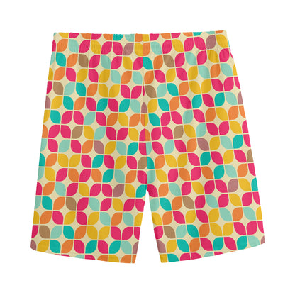 Retro Geometric Rounded Square Print Men's Sports Shorts