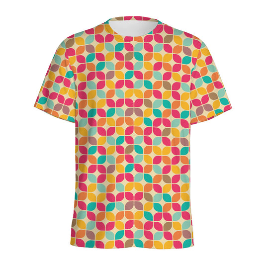 Retro Geometric Rounded Square Print Men's Sports T-Shirt