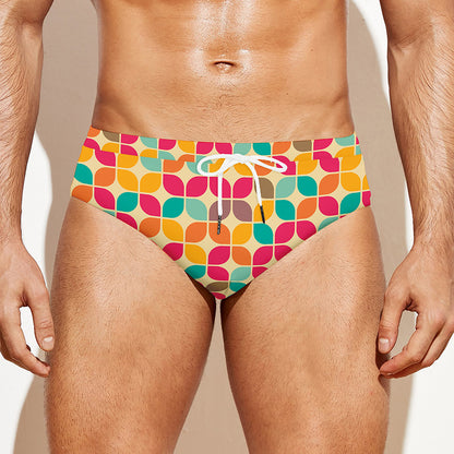 Retro Geometric Rounded Square Print Men's Swim Briefs
