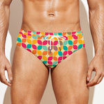 Retro Geometric Rounded Square Print Men's Swim Briefs