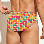 Retro Geometric Rounded Square Print Men's Swim Briefs