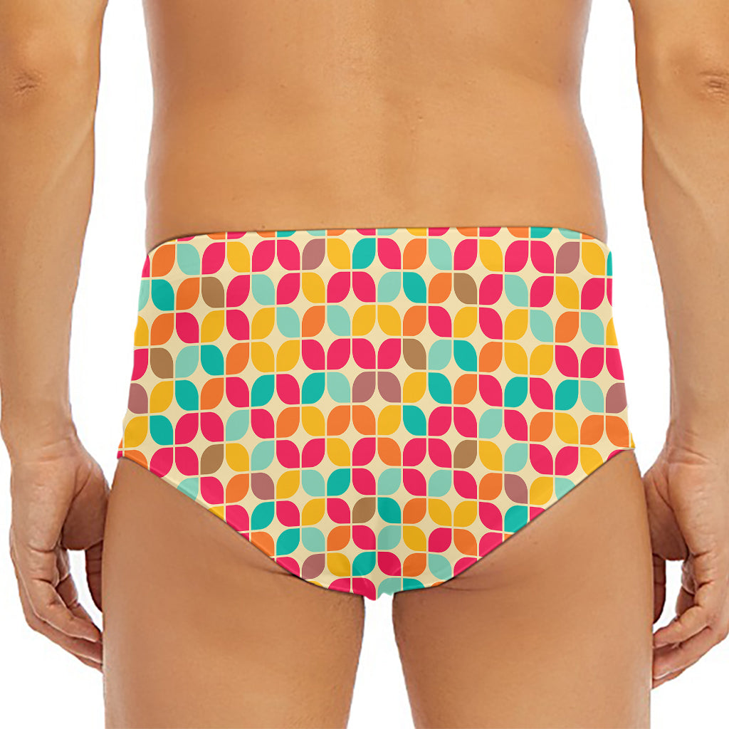 Retro Geometric Rounded Square Print Men's Triangle Swim Briefs