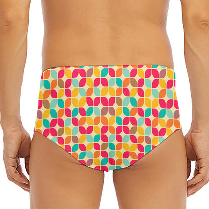 Retro Geometric Rounded Square Print Men's Triangle Swim Briefs