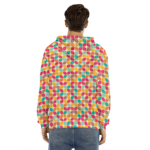 Retro Geometric Rounded Square Print Men's Velvet Pullover Hoodie