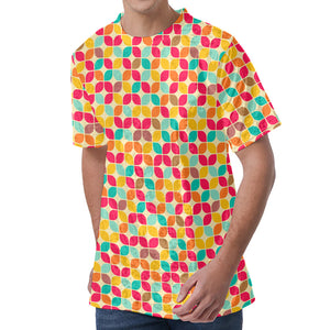 Retro Geometric Rounded Square Print Men's Velvet T-Shirt