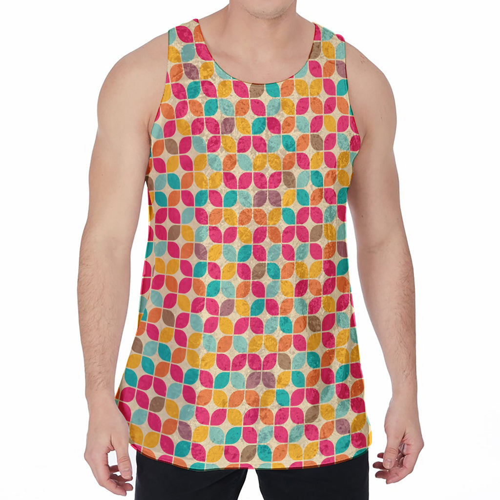 Retro Geometric Rounded Square Print Men's Velvet Tank Top