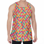 Retro Geometric Rounded Square Print Men's Velvet Tank Top