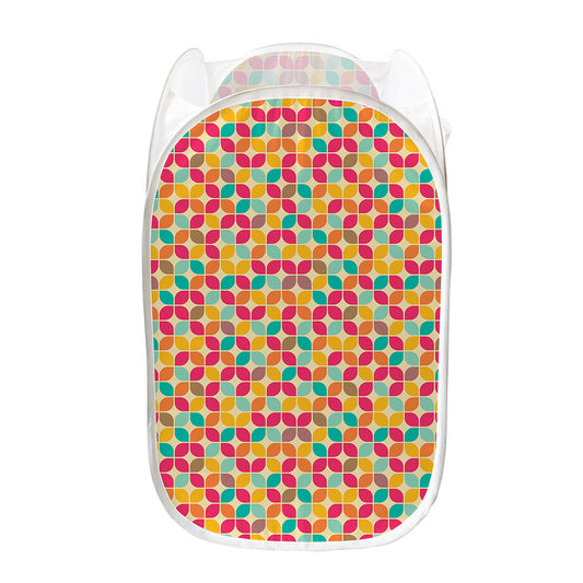 Retro Geometric Rounded Square Print Mesh Laundry Hamper