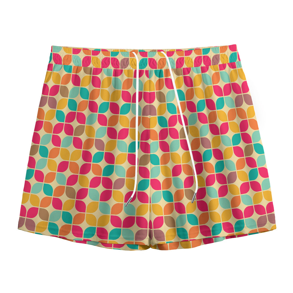 Retro Geometric Rounded Square Print Mesh Shorts