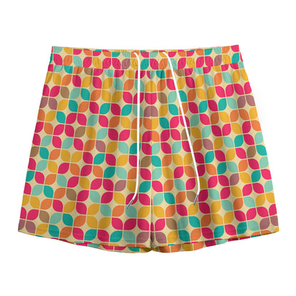 Retro Geometric Rounded Square Print Mesh Shorts