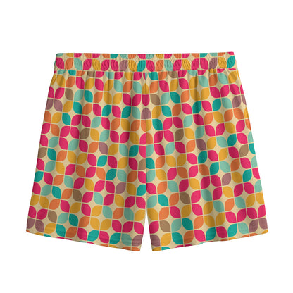 Retro Geometric Rounded Square Print Mesh Shorts