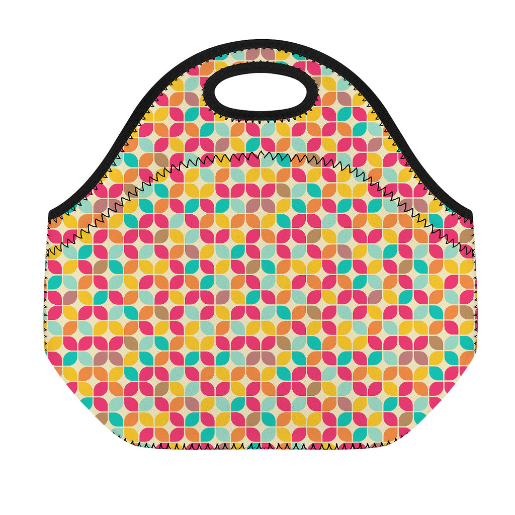 Retro Geometric Rounded Square Print Neoprene Lunch Bag