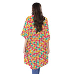 Retro Geometric Rounded Square Print Open Front Beach Cover Up