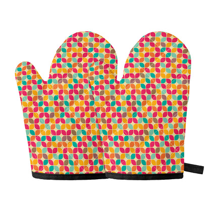 Retro Geometric Rounded Square Print Oven Mitts