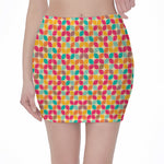 Retro Geometric Rounded Square Print Pencil Mini Skirt