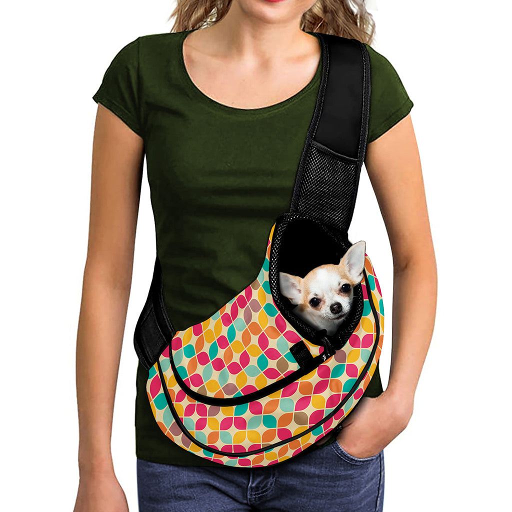 Retro Geometric Rounded Square Print Pet Sling Carrier