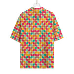 Retro Geometric Rounded Square Print Rayon Hawaiian Shirt