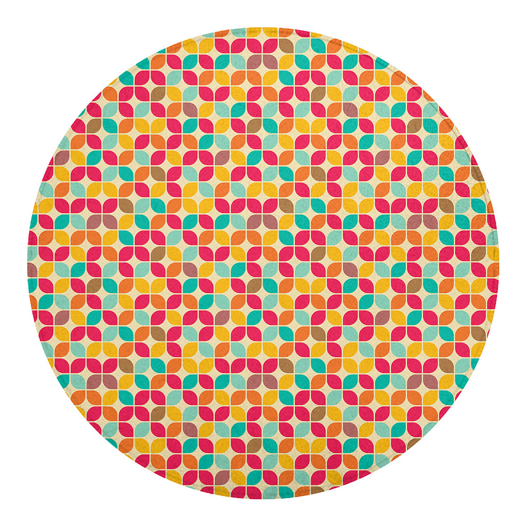Retro Geometric Rounded Square Print Round Blanket
