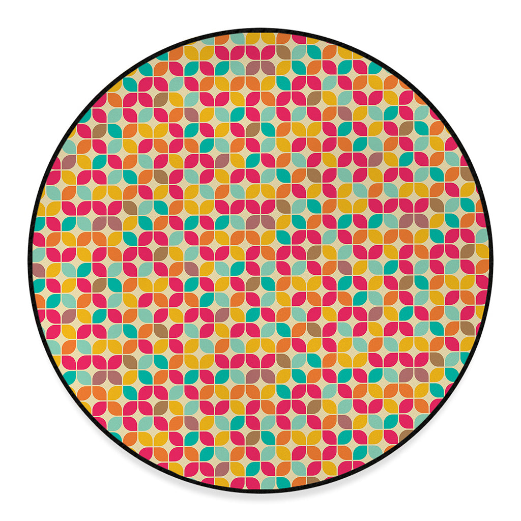 Retro Geometric Rounded Square Print Round Floor Mat