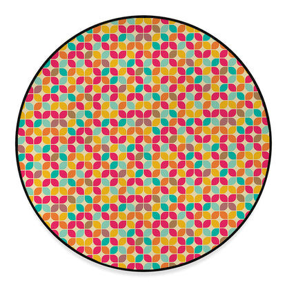 Retro Geometric Rounded Square Print Round Floor Mat