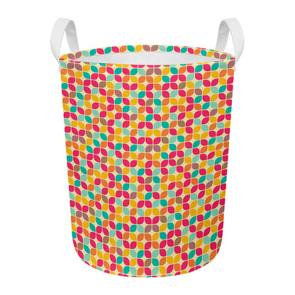 Retro Geometric Rounded Square Print Round Laundry Basket