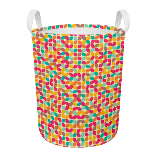 Retro Geometric Rounded Square Print Round Laundry Basket