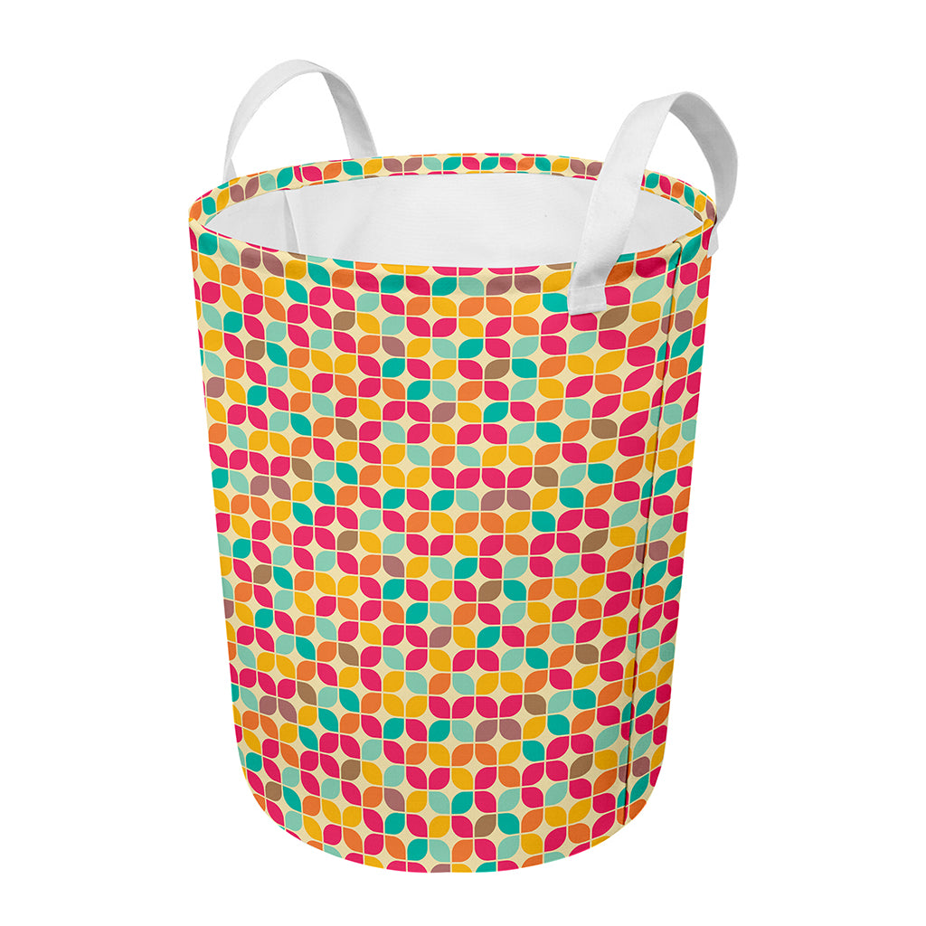 Retro Geometric Rounded Square Print Round Laundry Basket