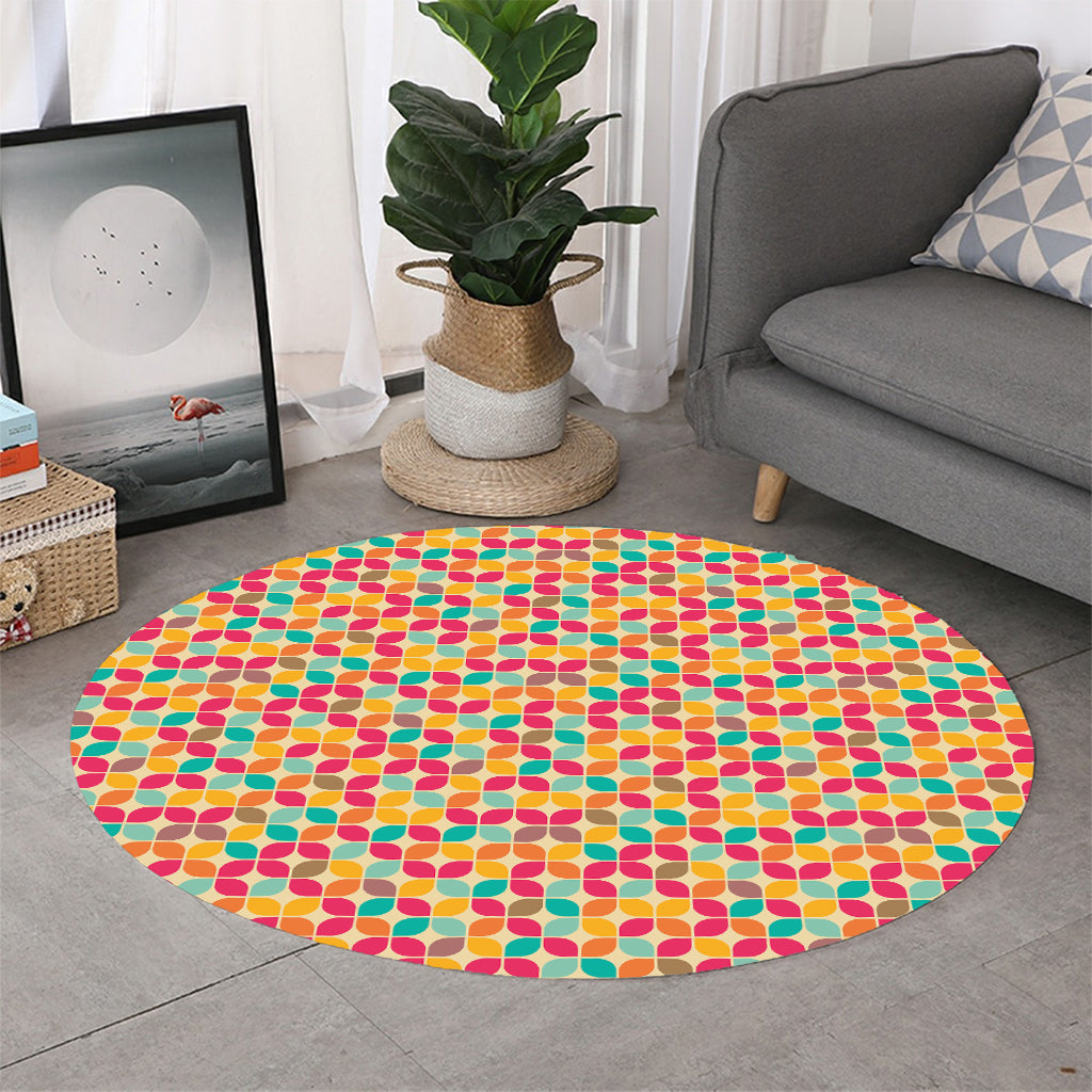 Retro Geometric Rounded Square Print Round Rug