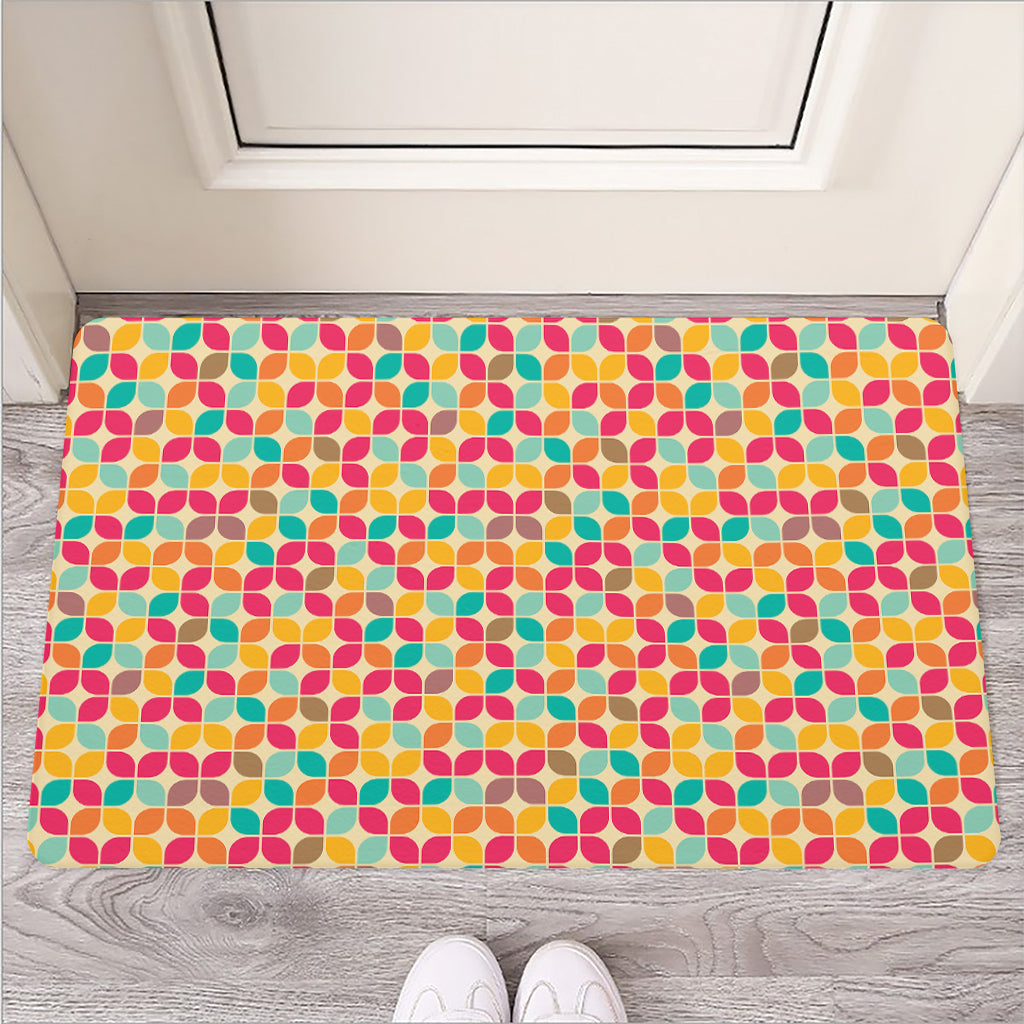 Retro Geometric Rounded Square Print Rubber Doormat