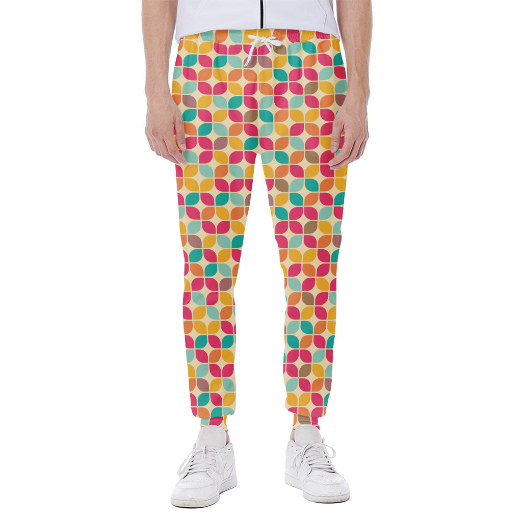 Retro Geometric Rounded Square Print Scuba Joggers