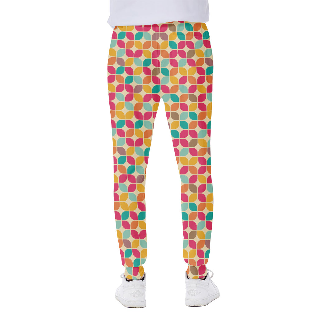 Retro Geometric Rounded Square Print Scuba Joggers