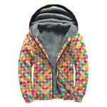 Retro Geometric Rounded Square Print Sherpa Lined Zip Up Hoodie
