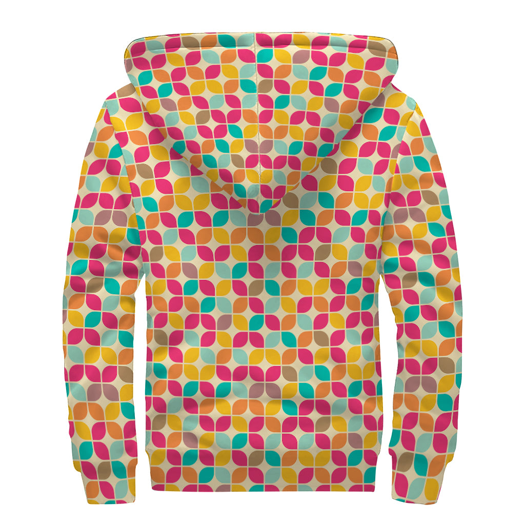 Retro Geometric Rounded Square Print Sherpa Lined Zip Up Hoodie