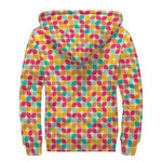 Retro Geometric Rounded Square Print Sherpa Lined Zip Up Hoodie