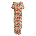 Retro Geometric Rounded Square Print Short Sleeve Long Nightdress