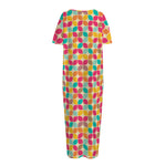Retro Geometric Rounded Square Print Short Sleeve Long Nightdress