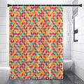 Retro Geometric Rounded Square Print Shower Curtain