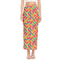Retro Geometric Rounded Square Print Side Slit Maxi Skirt