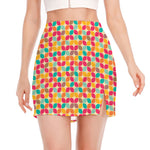 Retro Geometric Rounded Square Print Side Slit Mini Skirt