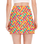 Retro Geometric Rounded Square Print Side Slit Mini Skirt