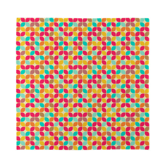 Retro Geometric Rounded Square Print Silk Bandana