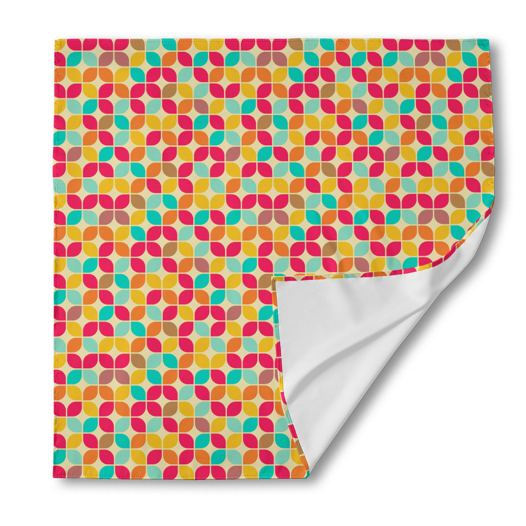 Retro Geometric Rounded Square Print Silk Bandana